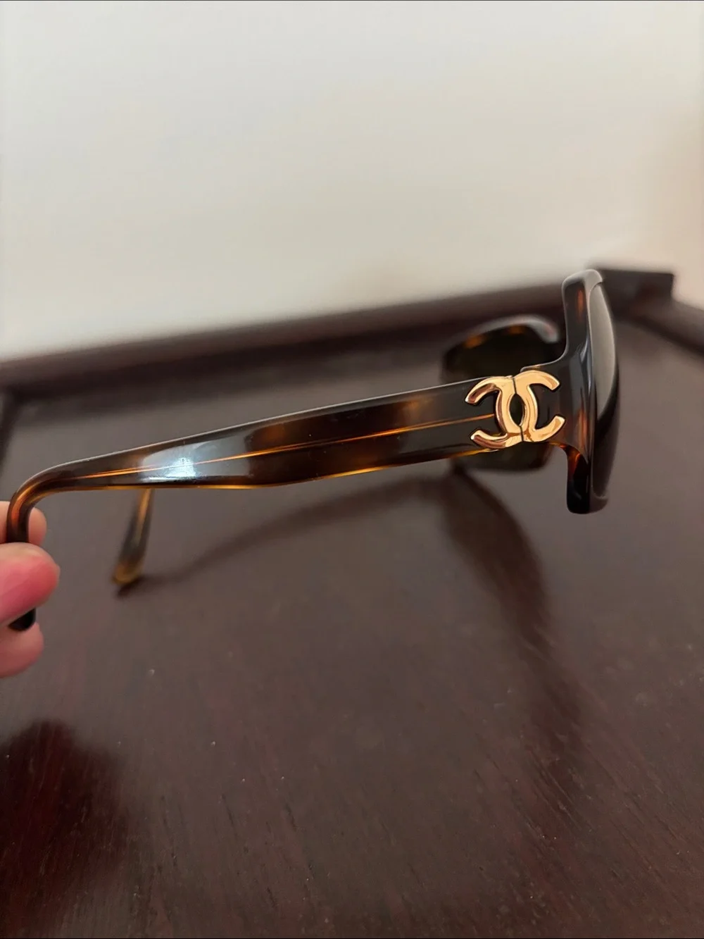 CHANEL Vintage Y2K Tortoise Square Sunglasses with Gold CC Accents - Brown Lense